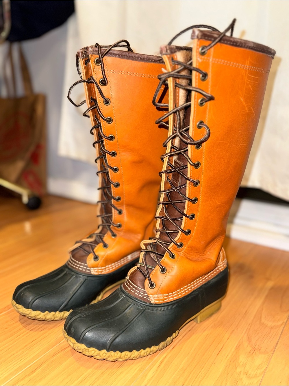 L.L. Bean Shearling Lined 16” Tall Lace-Up Duck Boots